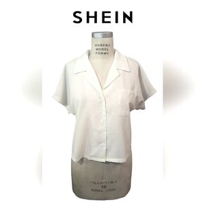 SHEIN 🤍 Crisp White Loose fit short sleeve crop button down